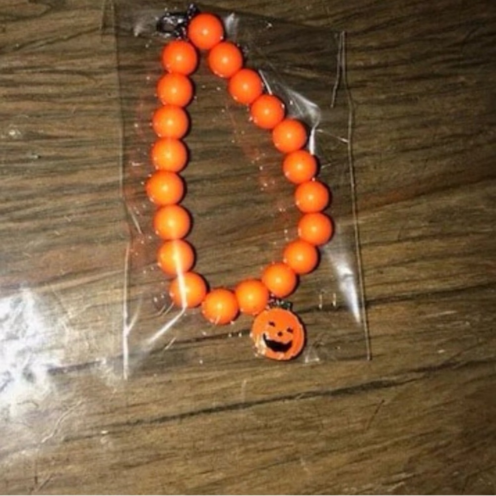 Orange Beaded Bracelet with Pumpkin Charm